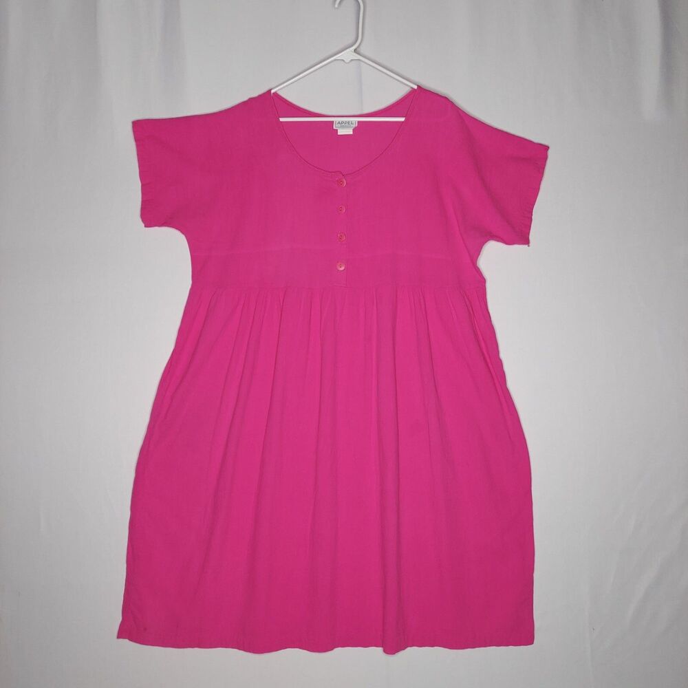 Appel 90s‎ Babydoll Dress 3X Pink Gauze Short Sleeve Button Scoop Neck Summer